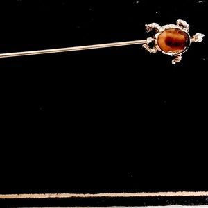 Vintage New Turtle Hat Pin with Tiger Eye Stone